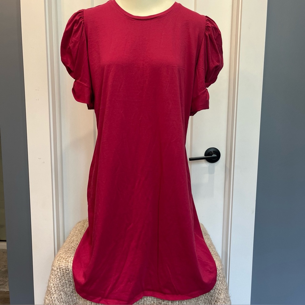 Summersalt T-Shirt Dress Size Large Currant Dark Rose The Luxe Pima Twist-Sleeve